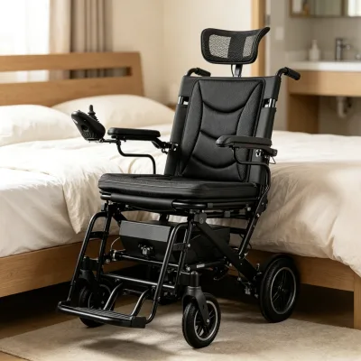Electric Wheelchair Foldable Full Lay Flat Mobility Chair Dual Powerful Motor Shock Absorb Wide Seat Long Lasting Battery