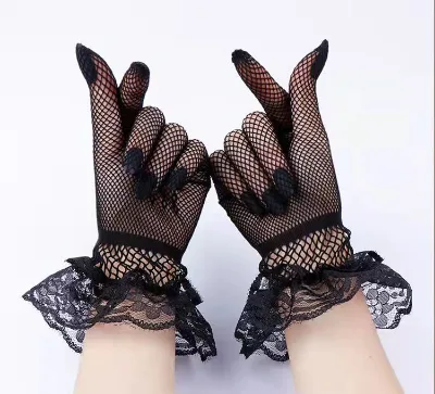 Lace Fishnet Wedding Bridal Gloves Lace Gloves Fingered Gloves for Party Wedding Dress Prom Evening