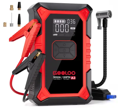 GOOLOO A3 3 in 1 High Start Current 1000A Car Emergency Jump Starter Combo with 12000mAh an Tire Air Pump and Tyre Inflator