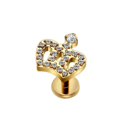 Eternal Metal Titanio Piercing PVD Gold Plated Crown Internally Threaded Labret Titanium Piercing