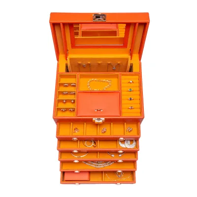Gangtong Fiber Leather Large Capacity Multi-layer Box-in-Box Key Lock Large Jewelry Box