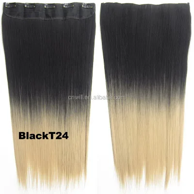 5 Clip on Straight Hair Extension Hair Clip Two Tone Clip in Synthetic Hair