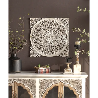 Retro Wall Decoration Hollow Carve Panel Decoration Hanging Wood Carving Wall Decoration Panel for Home