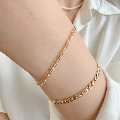 14K Genuine Gold Bracelet Stamped Black Triple Layer Thick 3 Wraps Bracelet Fashion Women Bracelet Adjustable