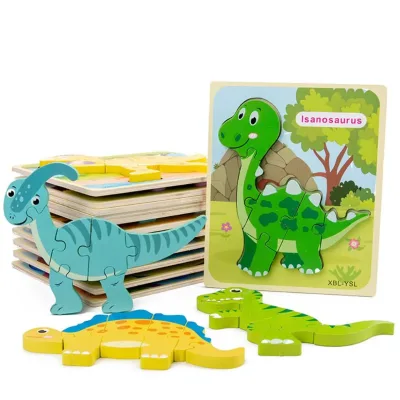 Dinosaur Shape Custom Kids Wooden 3d Puzzle Jigsaw Toys for Children