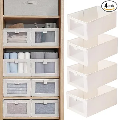 Closet Storage Bins Linen Closet Baskets Foldable Closet Organizer Bins with Clear Window for Organizing Clothing, Jeans,Shelves