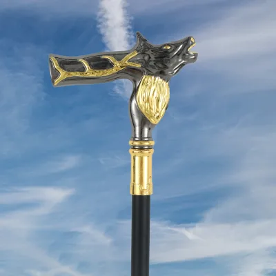 Detachable Black Gold Stag Head Walking Cane, Lightweight Anti-slip Metal Walking Stick for Seniors Mild Daily Walking Support