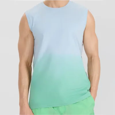 OEM ODM Men Gradient Dip Dye Sleeveless Crew Neck Tank Top Quick Dry Breathable Athletic Gym Workout Casual Streetwear Vest