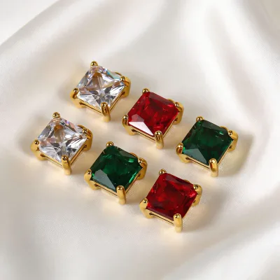 Dina Premium Square Double Layer 18K Gold Plated Main Stone Zircon Charms DIY Jewelry Accessories Fit Drop Earrings Necklaces