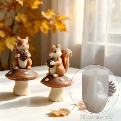 3D Squirrel Pine Cone Candle Silicone Mold Mushroom Candle Mold for DIY Scented Candles Aromatherapy Wax Casting