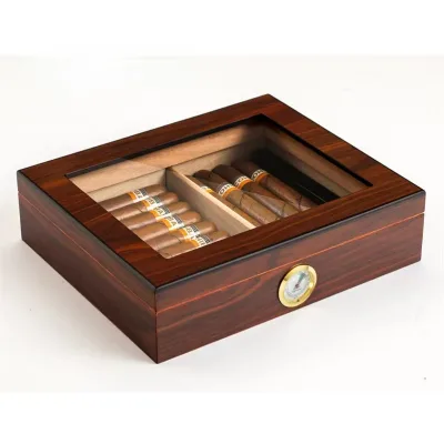 JiaxinFactory Wholesale Cigar Humidor Handmade Wooden Cigar Box Highend Glass Top Desktop Humidor with Hygrometer and Humidifier