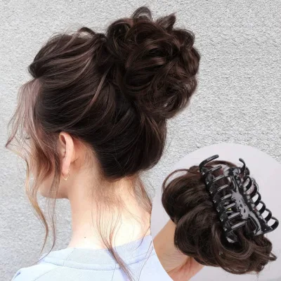 DeeThens Messy Bun Hair Piece Tousled Updo Hairpiece for Women Wavy Curly Scrunchies Clip in Claw Hair Bun Synthetic Chignon Cla