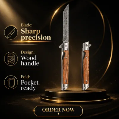 High Quality Stainless Steel Quick-Change Blade Folding Pocket Knife Wood Handle Leather Sheath Camping DIY OEM