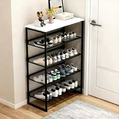 Modern Multi-Layer Steel Wood Shoe Rack Adjustable Storage Shelves for Home Furniture Space-Saving Engine for Living Room