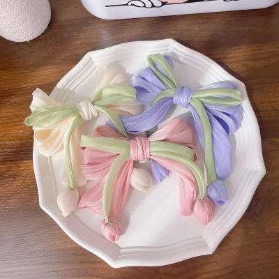 New Trendy Women Floral Hair Decoration Fabric Tulip Bow Hair Clip