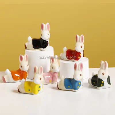 Cute Ceramic & Enamel Mini Cat Glazed Handmade Chopstick Rest Holder Multi Color Animal Tableware Home Decoration
