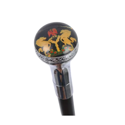 Crystal Ball Top Coat Of Arms Walking Cane Embossed Silver Trim National Emblem Decorative Souvenir Walking Stick Gift For elder