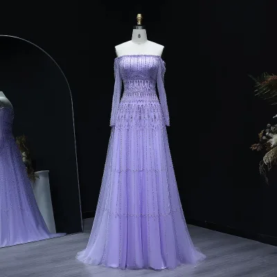 Jancember LSZ588 Princess Lilac Boat Neck Wedding Party Women's Prom Dress