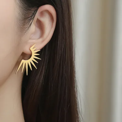 Women Fashion Stainless Steel 18k Gold Plated Custom Logo Sun Sunshine Earrings Famous Brand Jewelry