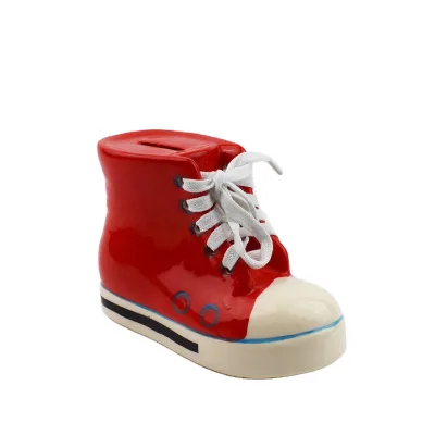 The Baby Chuck Coin Bank High Top Sneaker, Red, High Top, Laces, Key, Lock, Removable Stopper Plug, Coin