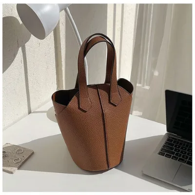 PU Single shoulder bag Large capacity child and mother bag solid color cylinder bucket bag
