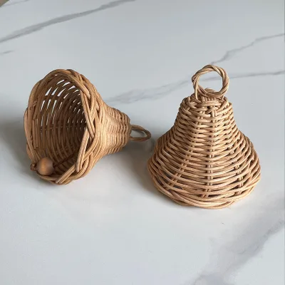 Haosen Natural Rattan Bell Ornament 8*10cm Natural Color Holiday Decor for Christmas Trees Wicker Xmas Supplies