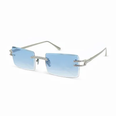 Wholesale Rectangle Luxury Rimless Sunglasses with Swarovski Diamonds for Men & Women Custom Logo Frameless Trending Sun Glasses