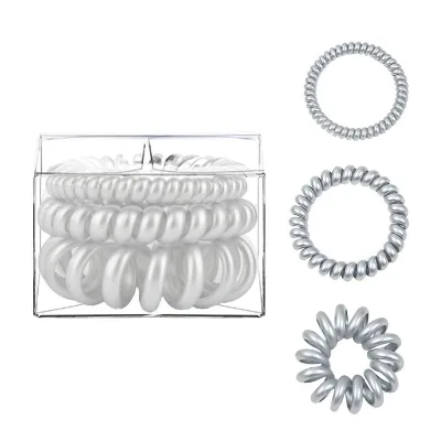 Hot 3pcs Sliver Transparent Telephone Cord Plastic Ties No Damage Hair Accessories Coil Original Traceless Spiral Hair Ties Set