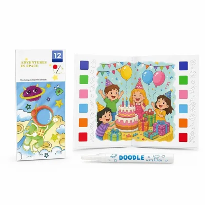 No Mess Watercolor Paint Book 10 Pages Brush Set Custom Paint with Water Activity Book for Kids Beginner Artist School Travel