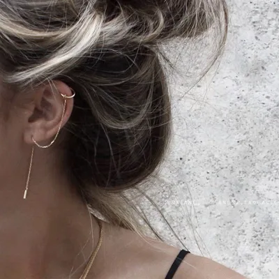 Women Stainless Steel Fashion18K Gold Plated Ear Cuff Long Thin Chain Tassel Thread Drop Cartilage Earrings Jewelry