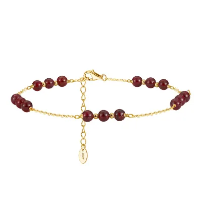 Hot Wholesale 925 Sterling Silver Gold Plated Bead 4Mm Natural Garnet Flash O Chain Anklet