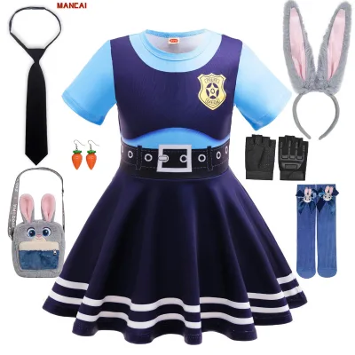 Kids Judy Rabbit Cosplay Costume Girls Halloween Fantasy Disguise Outfits Children's Day School Stage Performance Dresses