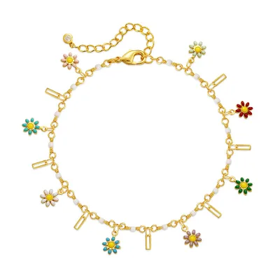 Fine Quality Fashion Anklet Bohemian Style Summer Beach Drop Oil Little Daisy Flower Anklet for Women
