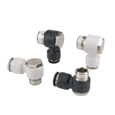 Black White Nickel-plated Copper Pneumatic Hose Pneumatic Connector Quick Coupling PH8-02 Male Hexagonal Right-angle Bend