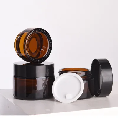 wholesale amber glass jar eye cream jar cosmetic glass jar 2oz facial cream with twist lid