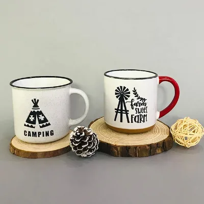 hot sell enamel shape color glaze mug embossed mug for daily use