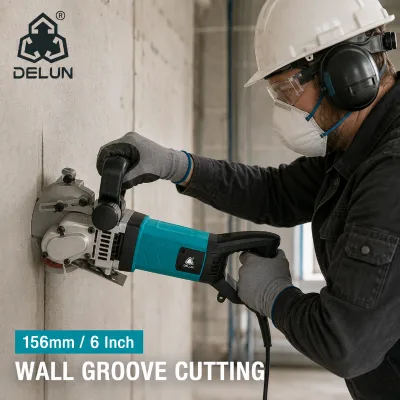 DELUN 150mm / 6 Inch Wall Slotting Machine Electric Groove Cutter for Electrician and Plumbing Installation Projects