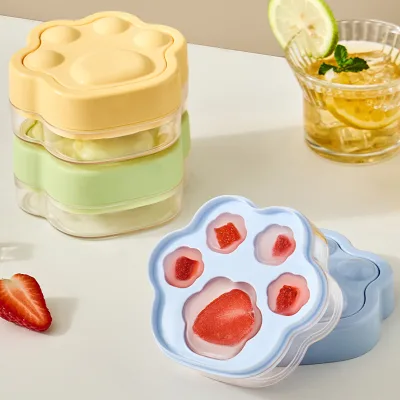 Cat Paw New Eco-friendly Food-Grade Cartoon Mini Press Ice Tray Ice Cream Maker Household Ice Mold Box with Lid Press