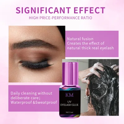 KM 5ml Waterproof and Oil-proof Strong Hold Long Lasting UV Eyelash Glue Available for Beginners