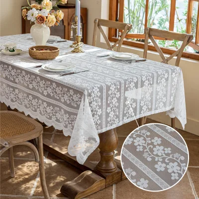 White Lace Embroidery Tablecloth for Home Decoration Flower Style