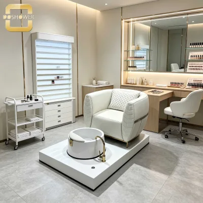 Modern White Quilted Freestanding Foot Massage Sofa of Complete Platform Base Pedicure Station for Beauty Bar & Nail Salon