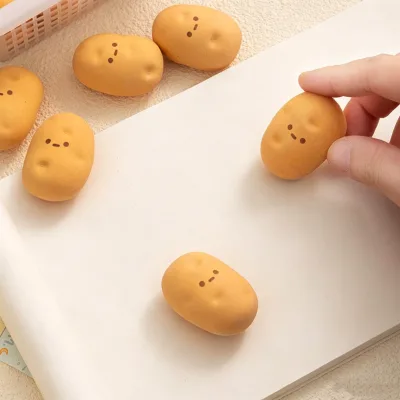 Ready Stock Cute Potato Shaped Erasers for Kids, Soft Clean Wipe No Trace Less Crumbs Pencil Eraser, Creative Kawaii Stationery