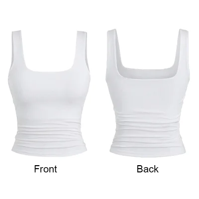 Factory Wholesale Square Neck Wide Strap Fitness Sports Yoga Wear Women's Tank Tops Summer Slim Fit Casual Solid Color Tops