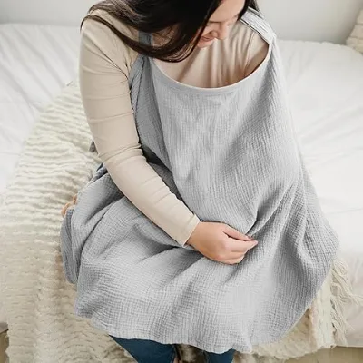 100% Cotton Summer Nursing Cover Breathable Breastfeeding Apron with Rigid Hoop Short-Sleeved Elegant Pajamas for Baby Mother