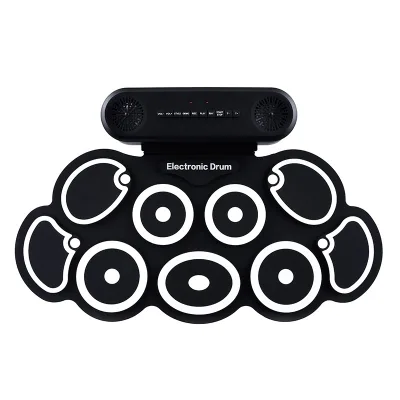 Excellent Quality  Black Percussion Kid Musical Instrument Baby Portable Electronic Silicone Roll-up Drums