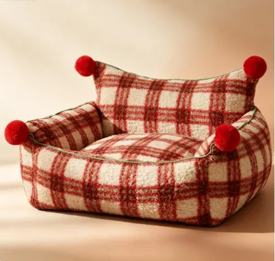 Soft Plush PP Cotton cat Bed - Christmas Holiday Comfortable and Cute Pet Sleeping Corner Sofa-style Dog Bed