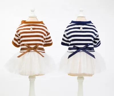 Heyri Pet 2022 Summer Spring Pet Cool Striped Dog Clothes Dress Cute Design Stripe Teddy Puppy Fluffy Pet Dog Cat Skirt Clothes