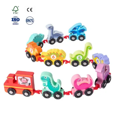 Wooden Dinosaur Number Train Toy DIY Stacking  Puzzle  Wooden Car Montessori Educational Toy