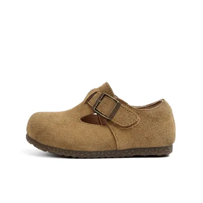 Toddler suede leather Kids T-bar Shoes Non-Slip Soft Sole Mary Janes for Boys Girls Casual Flat Shoes Suitable for Daily