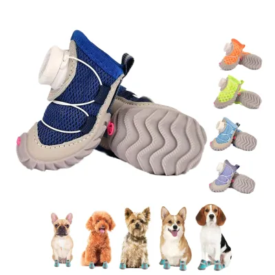 Wholesale Luxury Christmas Pet Shoes for Dogs Adjustable Button New Dog Boots Air Mesh Breathable Summer Anti-Slip Waterproof